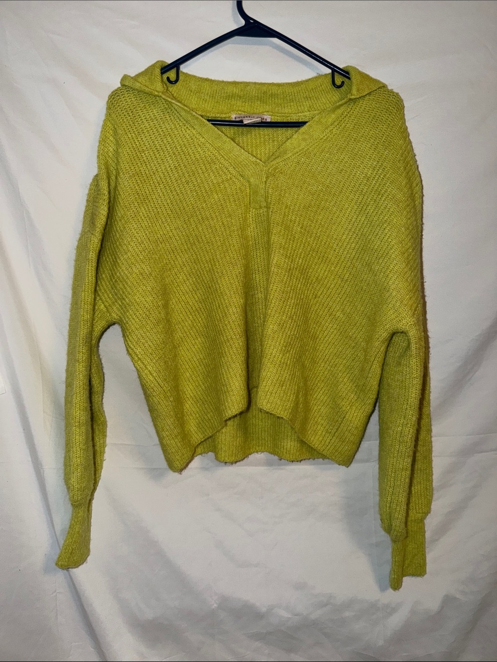 Sincerly Jules Lime Green V-Neck Hooded Knit Sweater